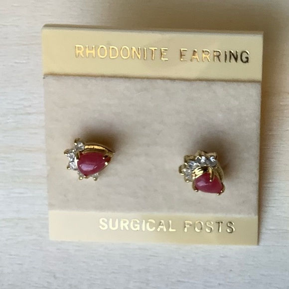 New vintage pink Rhodonite earrings - Picture 3 of 8